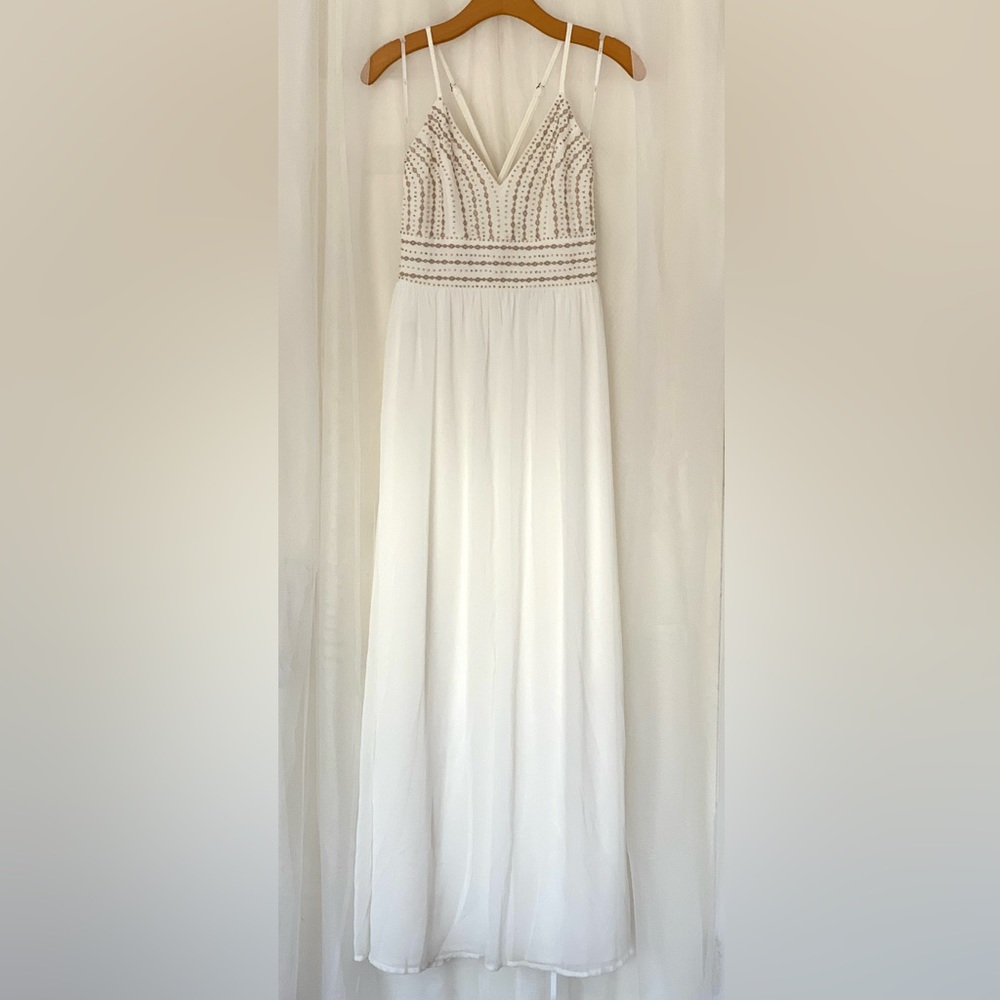 Lulus White Chiffon Meet Me In Madrid Maxi Dress size Small
